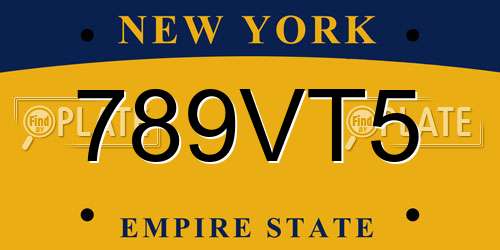 789VT5 New York License Plate