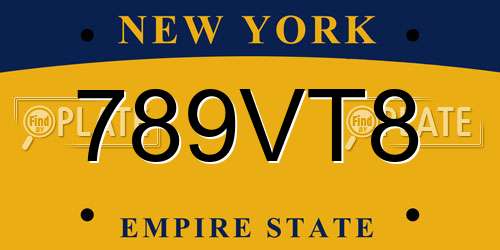 789VT8 New York License Plate