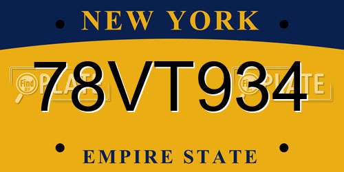 78VT934 New York License Plate