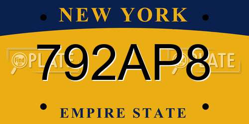 792AP8 New York License Plate