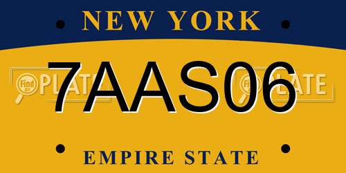 7AAS06 New York License Plate