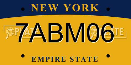7ABM06 New York License Plate