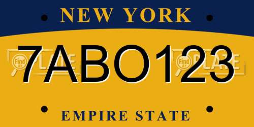 7ABO123 New York License Plate