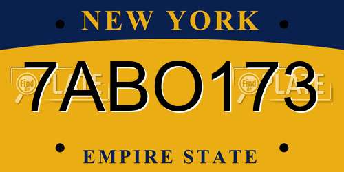 7ABO173 New York License Plate