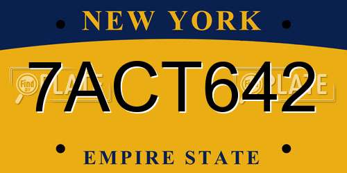 7ACT642 New York License Plate