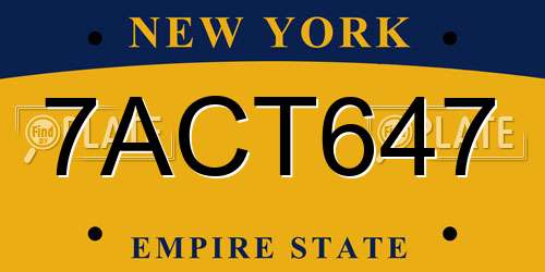 7ACT647 New York License Plate