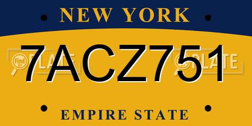 7ACZ751 New York License Plate
