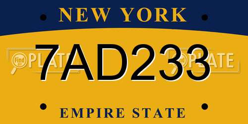 7AD233 New York License Plate