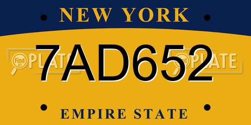 7AD652 New York License Plate