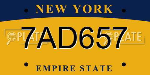 7AD657 New York License Plate
