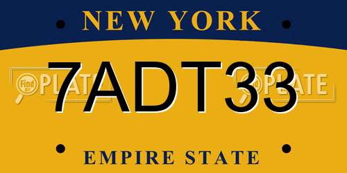 7ADT33 New York License Plate