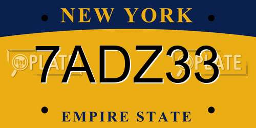 7ADZ33 New York License Plate