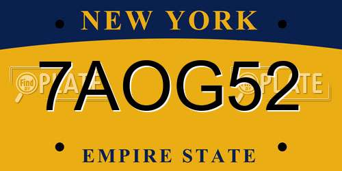 7AOG52 New York License Plate