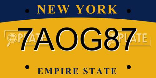 7AOG87 New York License Plate