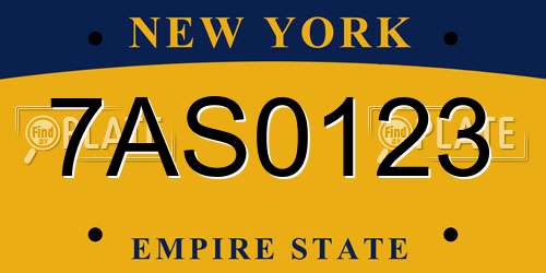 7AS0123 New York License Plate