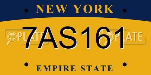 7AS161 New York License Plate