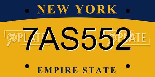 7AS552 New York License Plate