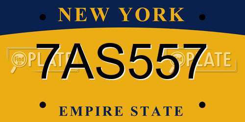 7AS557 New York License Plate