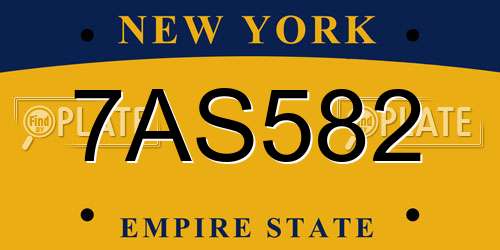 7AS582 New York License Plate