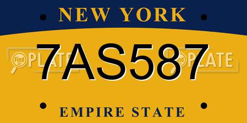 7AS587 New York License Plate