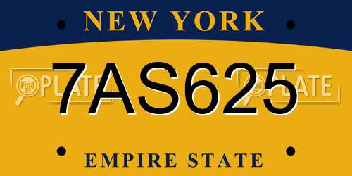 7AS625 New York License Plate