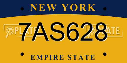 7AS628 New York License Plate
