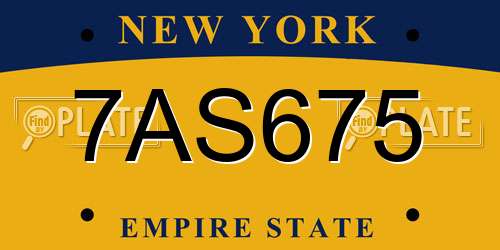 7AS675 New York License Plate