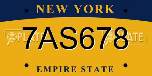 7AS678 New York License Plate