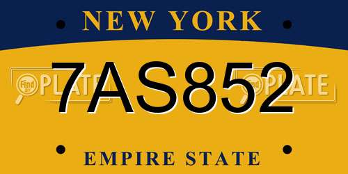 7AS852 New York License Plate