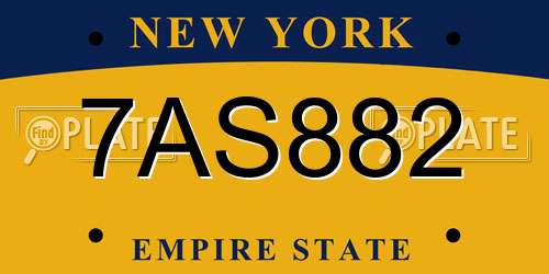 7AS882 New York License Plate