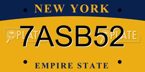 7ASB52 New York License Plate