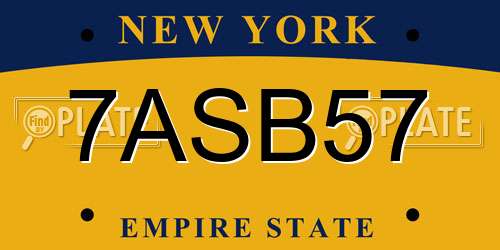 7ASB57 New York License Plate