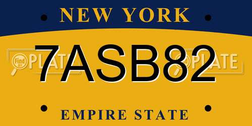 7ASB82 New York License Plate