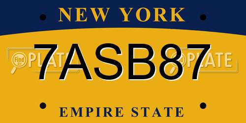 7ASB87 New York License Plate