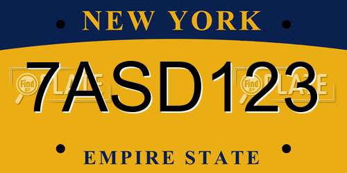 7ASD123 New York License Plate