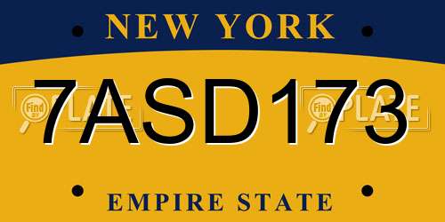 7ASD173 New York License Plate