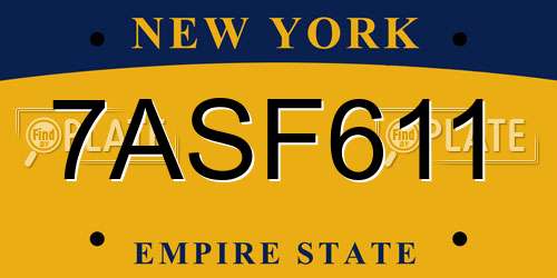 7ASF611 New York License Plate