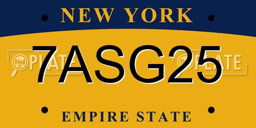 7ASG25 New York License Plate