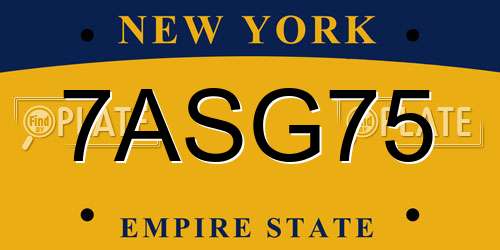 7ASG75 New York License Plate