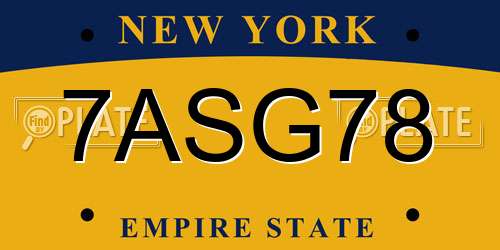7ASG78 New York License Plate