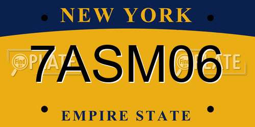 7ASM06 New York License Plate