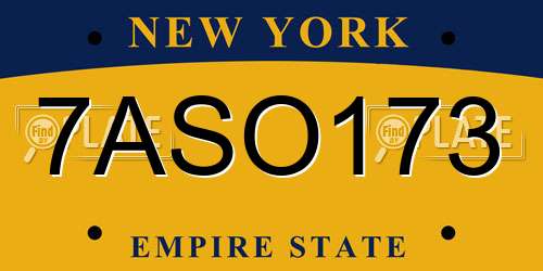 7ASO173 New York License Plate