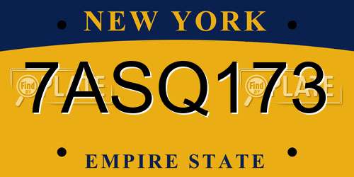 7ASQ173 New York License Plate