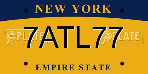 7ATL77 New York License Plate