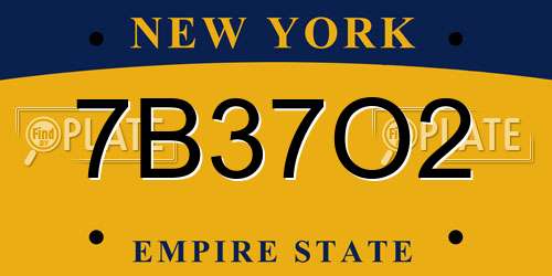 7B37O2 New York License Plate