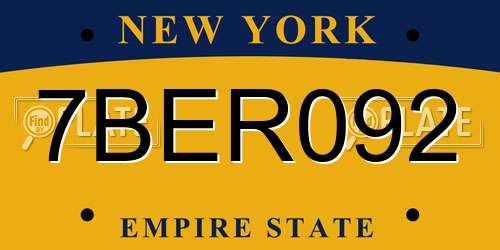 7BER092 New York License Plate