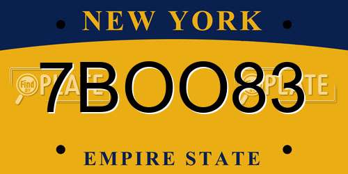 7BOO83 New York License Plate