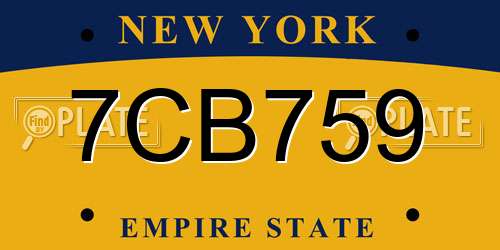 7CB759 New York License Plate