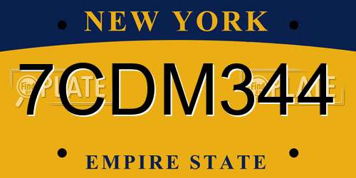 7CDM344 New York License Plate