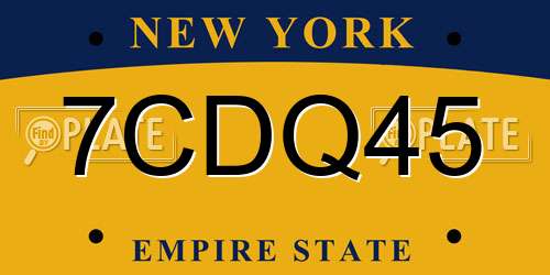 7CDQ45 New York License Plate